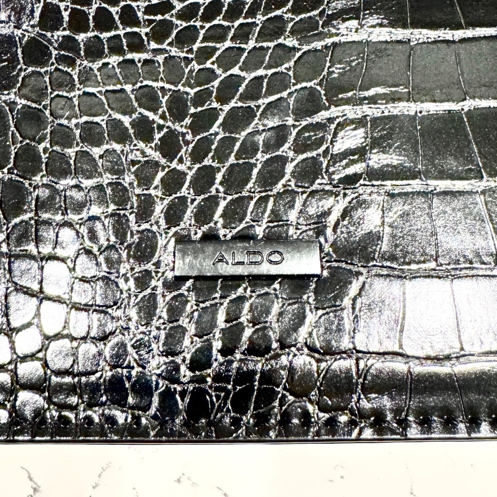 Aldo Black Crocodile Embossed Black Metal Chain Crossbody Bag and Handbag NWOT - Picture 11 of 11